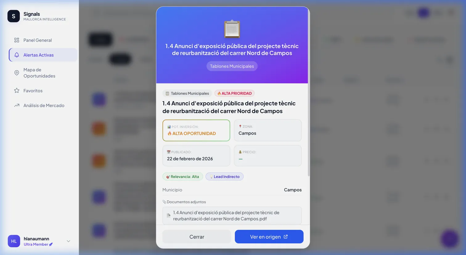 Detalle de señal con potencial de inversión